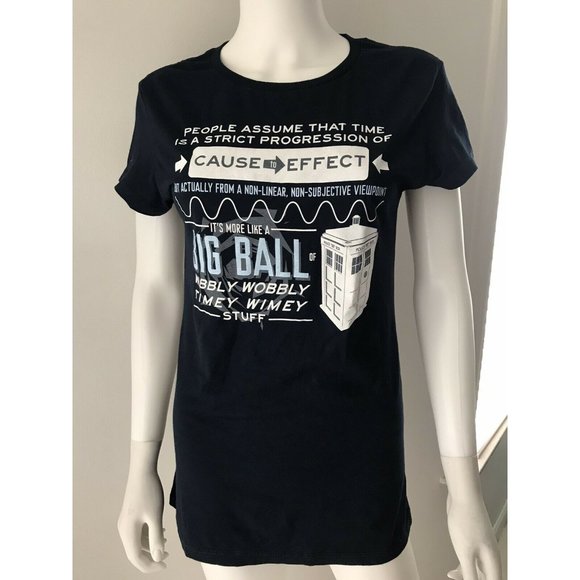 NWT Doctor Who Men's T- Shirt Slim Fit Navy Blue Short Sleeve Round Neck Size S - Picture 1 of 7